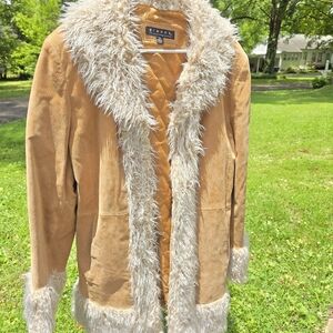 Giacca Tan and Cream Teddy Jacket with Plush Trim